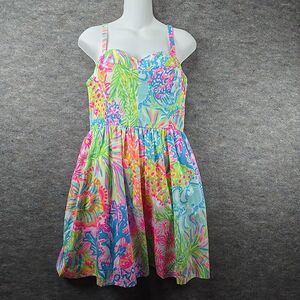 Lilly Pulitzer Ardleigh Dress Cotton Floral Mini Sundress Lined Pockets Womens 8